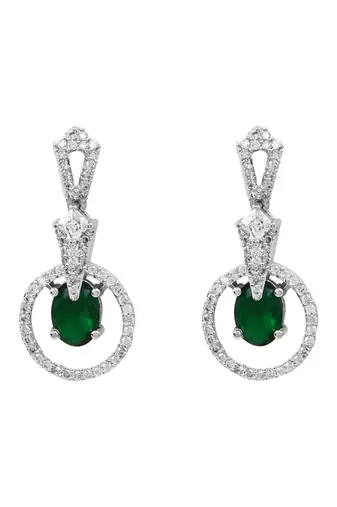 Silver plated cubic zirconia american diamond necklace & earrings jewellery set for women
