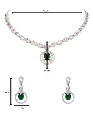 Silver plated cubic zirconia american diamond necklace & earrings jewellery set for women 5