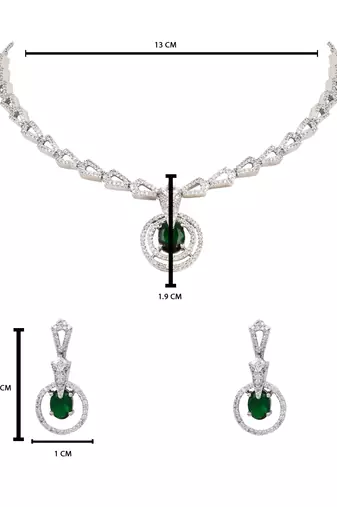 Silver plated cubic zirconia american diamond necklace & earrings jewellery set for women