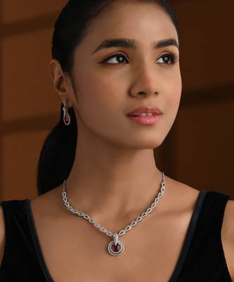Silver plated cubic zirconia american diamond necklace & earrings jewellery set for women 1