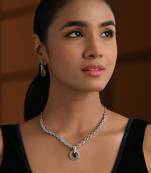 Silver plated cubic zirconia american diamond necklace & earrings jewellery set for women