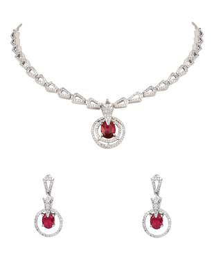 Silver plated cubic zirconia american diamond necklace & earrings jewellery set for women 2