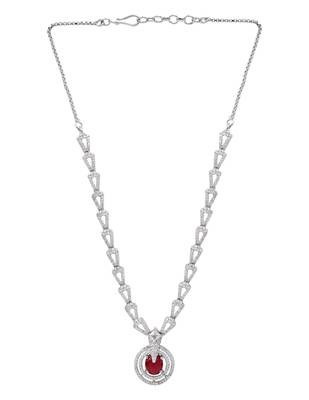 Silver plated cubic zirconia american diamond necklace & earrings jewellery set for women 3