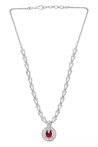 Silver plated cubic zirconia american diamond necklace & earrings jewellery set for women