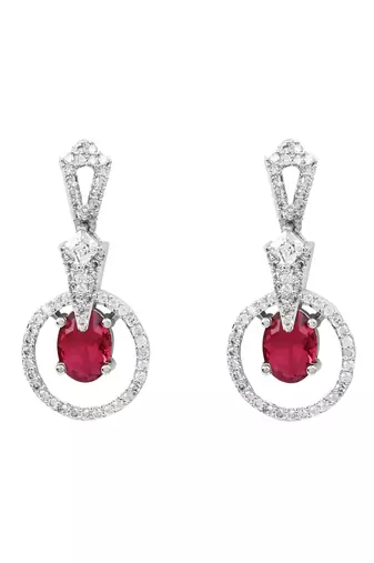 Silver plated cubic zirconia american diamond necklace & earrings jewellery set for women