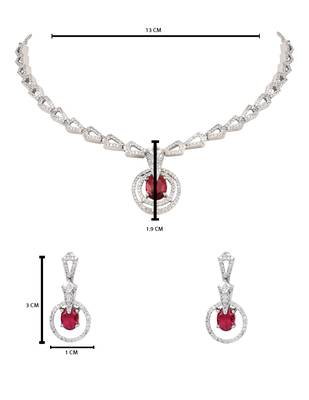 Silver plated cubic zirconia american diamond necklace & earrings jewellery set for women 5