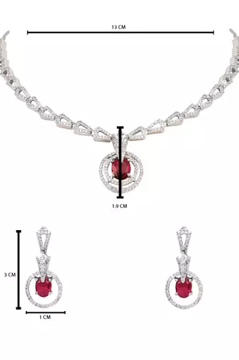 Silver plated cubic zirconia american diamond necklace & earrings jewellery set for women