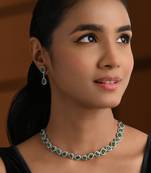 Silver plated cubic zirconia american diamond necklace & earrings jewellery set for women