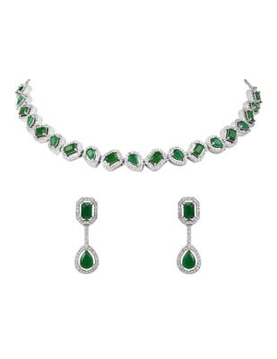 Silver plated cubic zirconia american diamond necklace & earrings jewellery set for women 2