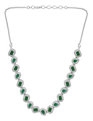 Silver plated cubic zirconia american diamond necklace & earrings jewellery set for women 3