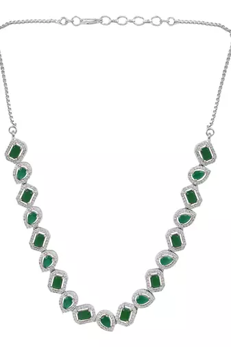 Silver plated cubic zirconia american diamond necklace & earrings jewellery set for women