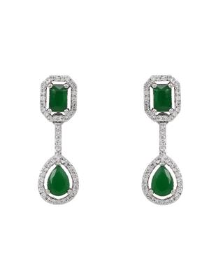 Silver plated cubic zirconia american diamond necklace & earrings jewellery set for women 4