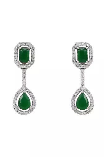 Silver plated cubic zirconia american diamond necklace & earrings jewellery set for women