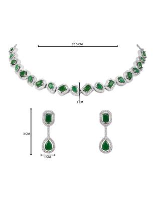 Silver plated cubic zirconia american diamond necklace & earrings jewellery set for women 5