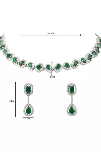 Silver plated cubic zirconia american diamond necklace & earrings jewellery set for women