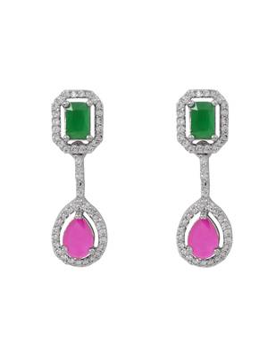 Silver plated cubic zirconia american diamond necklace & earrings jewellery set for women 5