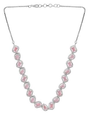 Silver plated cubic zirconia american diamond necklace & earrings jewellery set for women 3