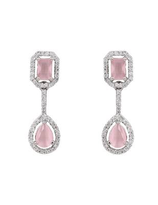 Silver plated cubic zirconia american diamond necklace & earrings jewellery set for women 4