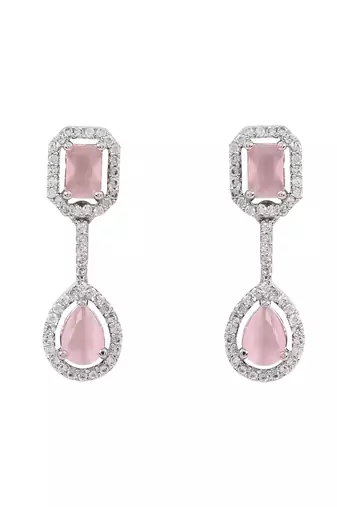 Silver plated cubic zirconia american diamond necklace & earrings jewellery set for women
