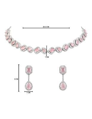 Silver plated cubic zirconia american diamond necklace & earrings jewellery set for women 5