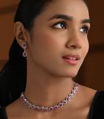 Silver plated cubic zirconia american diamond necklace & earrings jewellery set for women