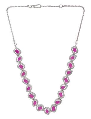 Silver plated cubic zirconia american diamond necklace & earrings jewellery set for women 3