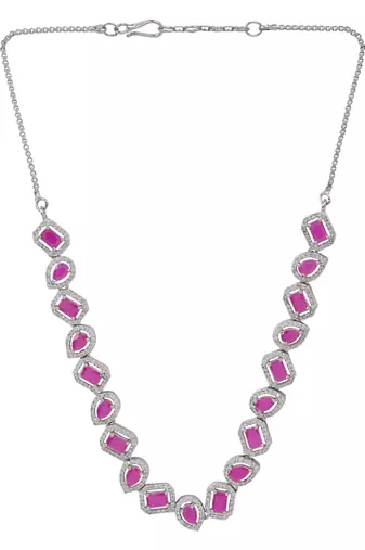 Silver plated cubic zirconia american diamond necklace & earrings jewellery set for women