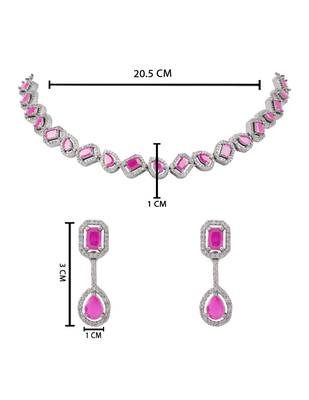 Silver plated cubic zirconia american diamond necklace & earrings jewellery set for women 4
