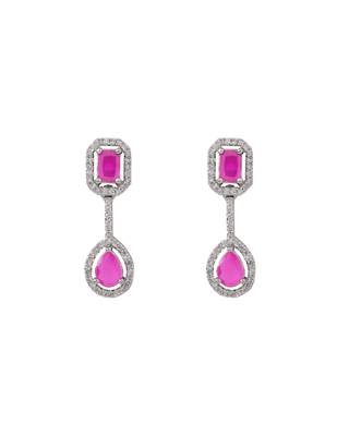 Silver plated cubic zirconia american diamond necklace & earrings jewellery set for women 5