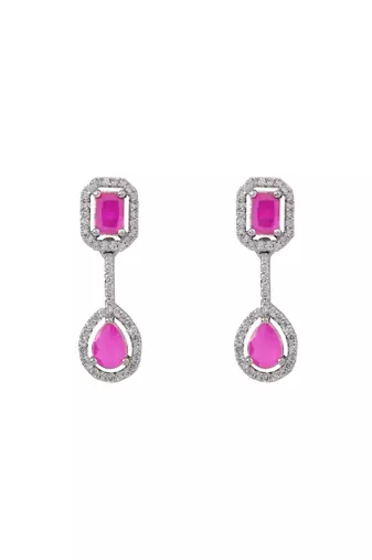 Silver plated cubic zirconia american diamond necklace & earrings jewellery set for women