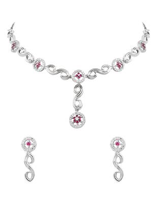 Silver plated cubic zirconia american diamond necklace & earrings jewellery set for women 2