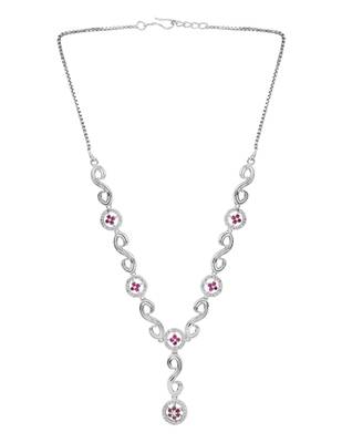 Silver plated cubic zirconia american diamond necklace & earrings jewellery set for women 3