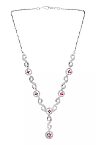 Silver plated cubic zirconia american diamond necklace & earrings jewellery set for women