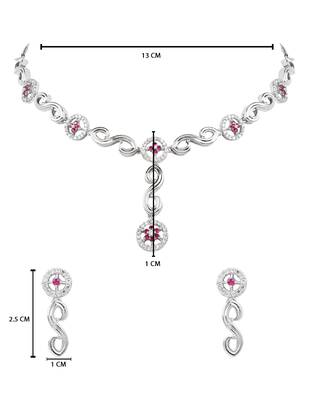 Silver plated cubic zirconia american diamond necklace & earrings jewellery set for women 5