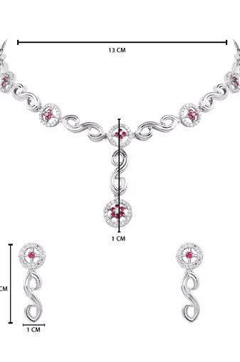Silver plated cubic zirconia american diamond necklace & earrings jewellery set for women