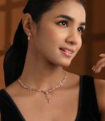 Rose gold plated cubic zirconia american diamond necklace & earrings jewellery set for women