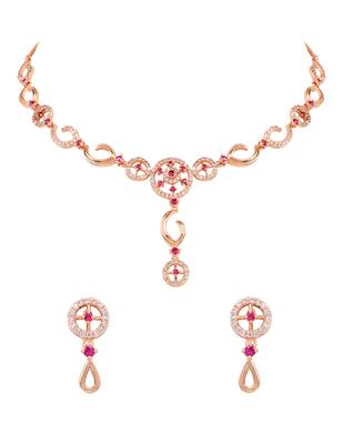Rose gold plated cubic zirconia american diamond necklace & earrings jewellery set for women 2