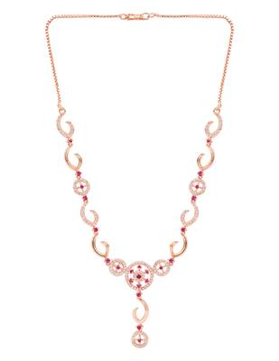 Rose gold plated cubic zirconia american diamond necklace & earrings jewellery set for women 3