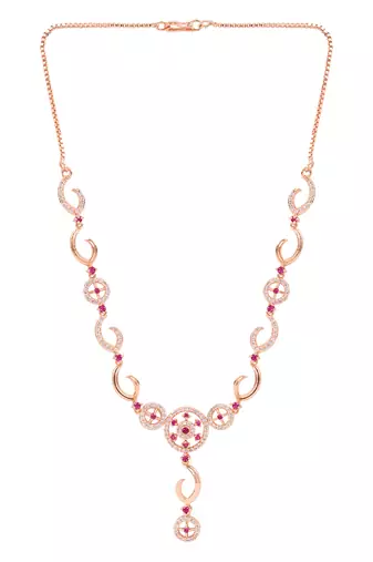 Rose gold plated cubic zirconia american diamond necklace & earrings jewellery set for women