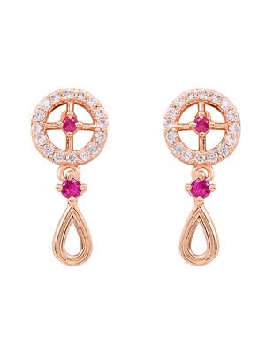 Rose gold plated cubic zirconia american diamond necklace & earrings jewellery set for women 4