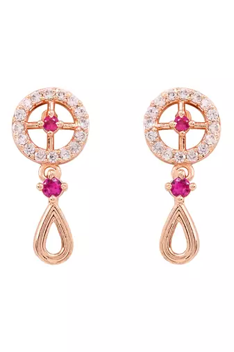 Rose gold plated cubic zirconia american diamond necklace & earrings jewellery set for women