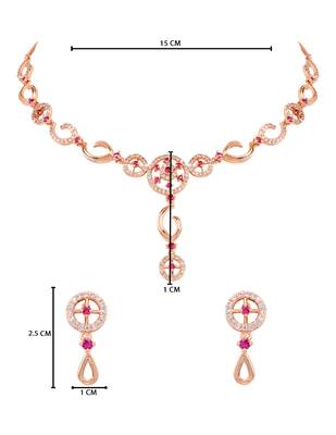 Rose gold plated cubic zirconia american diamond necklace & earrings jewellery set for women 5