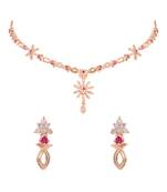 Gold plated cubic zirconia american diamond necklace & earrings jewellery set for women
