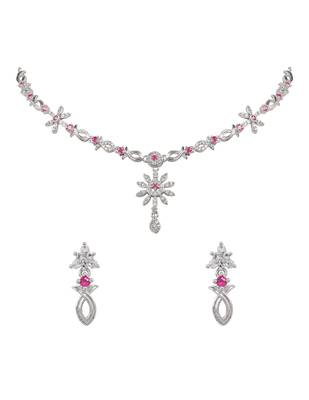 Silver plated cubic zirconia american diamond necklace & earrings jewellery set for women 2