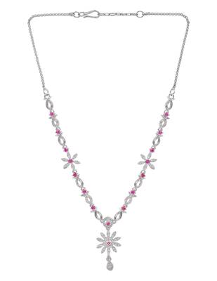 Silver plated cubic zirconia american diamond necklace & earrings jewellery set for women 3