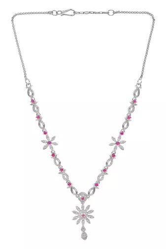 Silver plated cubic zirconia american diamond necklace & earrings jewellery set for women