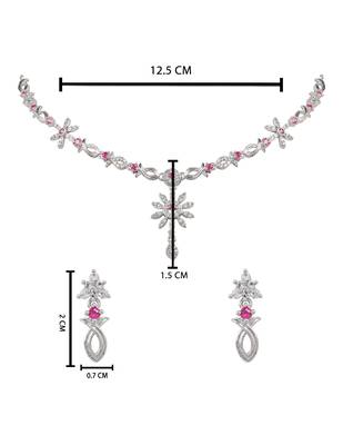 Silver plated cubic zirconia american diamond necklace & earrings jewellery set for women 4