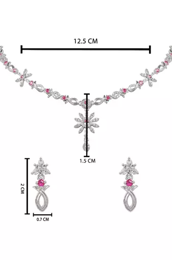 Silver plated cubic zirconia american diamond necklace & earrings jewellery set for women