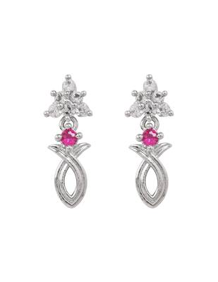 Silver plated cubic zirconia american diamond necklace & earrings jewellery set for women 5