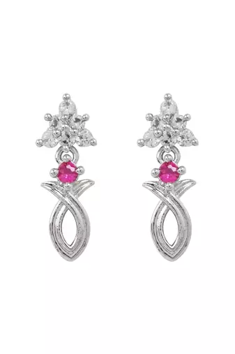 Silver plated cubic zirconia american diamond necklace & earrings jewellery set for women